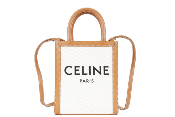 CELINE CABAS VERTICAL TOTE NATURAL TAN COLOR GOLD HARDWARE WITH STRAPS AND DUST COVER