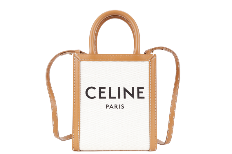 CELINE CABAS VERTICAL TOTE NATURAL TAN COLOR GOLD HARDWARE WITH STRAPS AND DUST COVER