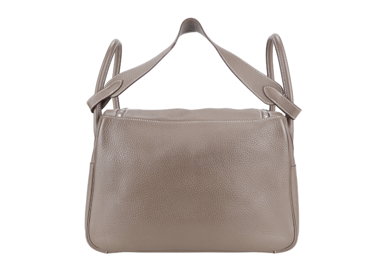 HERMES LINDY 34 STAMP R SQUARE (YEAR 2014) ETOUPE CLEMENCE LEATHER SILVER HARDWARE WITH DUST COVER