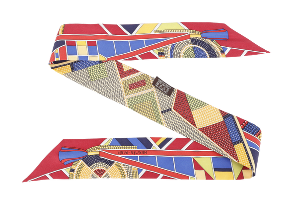 HERMES SILK TWILLY MAROON BASE MULTICOLOR MOSAIC PRINT WITH BOX