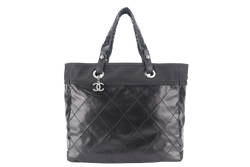 CHANEL PARIS BIARRITZ TOTE BAG (1139xxxx) LARGE BLACK CALFSKIN SILVER HARDWARE NO DUST COVER