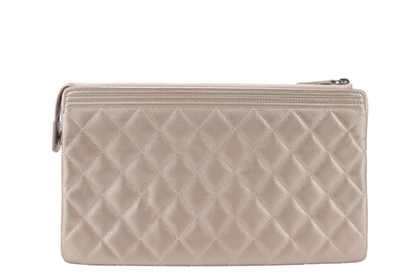 CHANEL METALLIC BRONZE CAVIAR ZIPPY CLUTCH (2481xxxx) RUTHENIUM HARDWARE NO CARD WITH DUST COVER