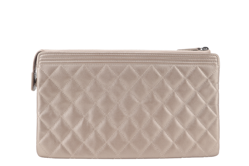 CHANEL METALLIC BRONZE CAVIAR ZIPPY CLUTCH (2481xxxx) RUTHENIUM HARDWARE NO CARD WITH DUST COVER