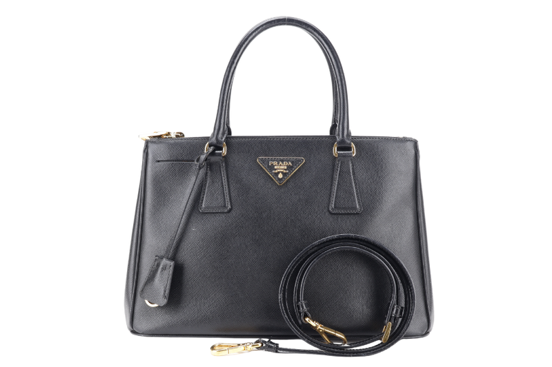PRADA BLACK GALLERIA SMALL SAFFIANO LEATHER GOLD HARDWARE WITH STRAPS NO DUST COVER