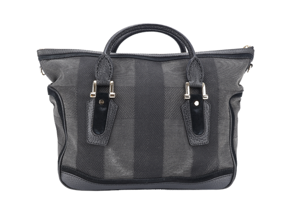 BURBERRY BLACK CHECKERED CANVAS GOLD HARDWARE TOTE BAG WITH STRAPS WITH STRAPS AND NO DUST COVER