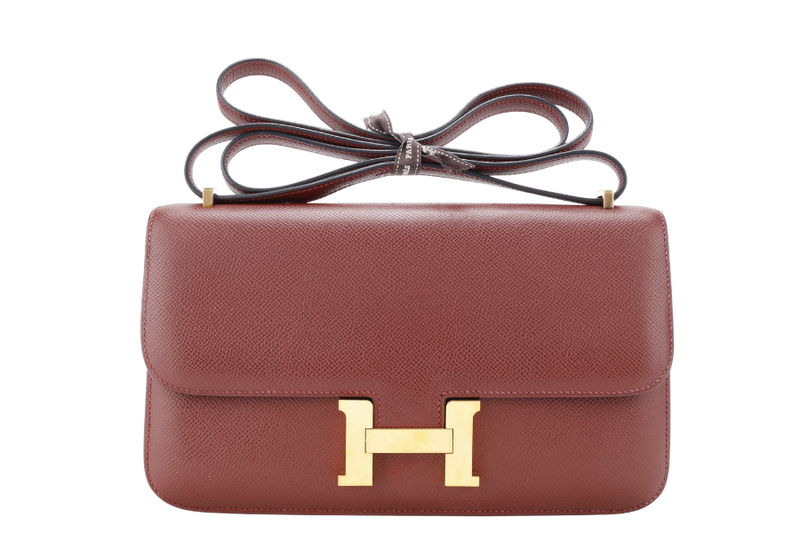 HERMES CONSTANCE ELAN ROUGE H STAMP R (YEAR 2014) EPSOM LEATHER GOLD HARDWARE WITH DUST COVER