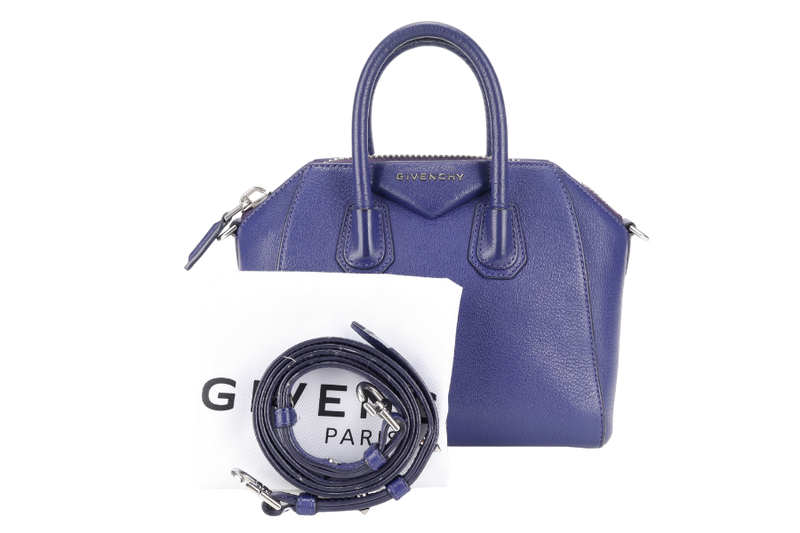 GIVENCHY ANTIGONA SMALL BLUE LEATHER SILVER HARDWARE WITH STRAPS AND DUST COVER