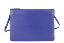 CELINE TRIO MESSENGER BAG BLUE CALF LEATHER GOLD HARDWARE WITH DUST COVER