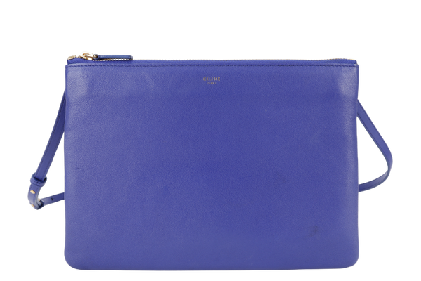 CELINE TRIO MESSENGER BAG BLUE CALF LEATHER GOLD HARDWARE WITH DUST COVER
