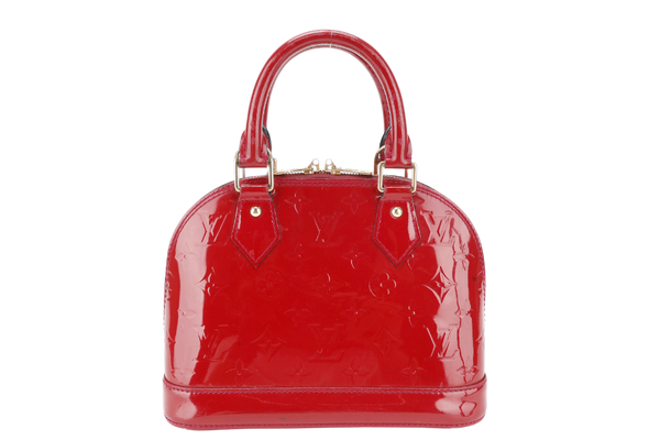 LOUIS VUITTON ALMA BB RED VERNIS WITH GOLD HARDWARE, STRAPS AND NO DUST COVER
