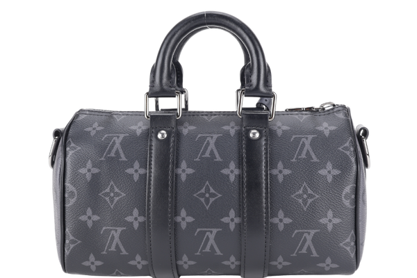 LOUIS VUITTON M46271 SPEEDY BANDOULIERE 25 MONOGRAM ECLIPSE CANVAS SILVER HARDWARE WITH STRAPS, DUST COVER AND BOX