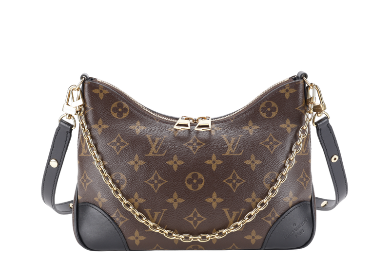 LOUIS VUITTON M45831 BOULOGNE PM MONOGRAM COATED CANVAS GOLD HARDWARE WITH DUST COVER AND BOX