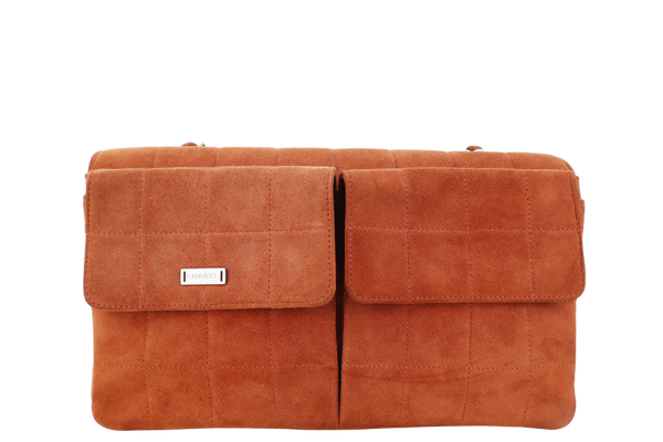 CHANEL CHOCOLATE BAR REISSUE SHOULDER BAG (617xxxx) BROWN SUEDE BRUSHED SILVER HARDWARE NO DUST COVER