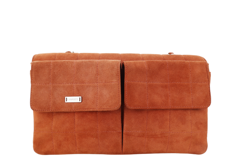 CHANEL CHOCOLATE BAR REISSUE SHOULDER BAG (617xxxx) BROWN SUEDE BRUSHED SILVER HARDWARE NO DUST COVER