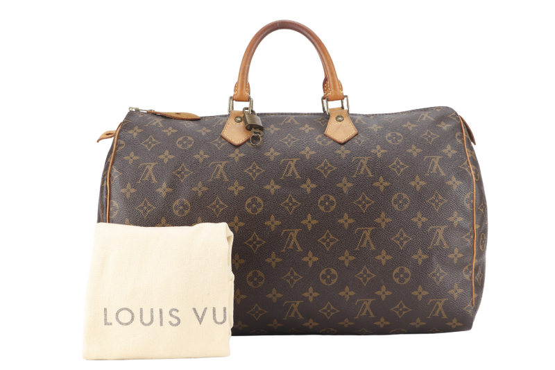 LOUIS VUITTON M41522 SPEEDY 40 MONOGRAM CANVAS GOLD HARDWARE WITH 1 KEY AND PADLOCK WITH DUST COVER