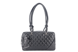CHANEL VINTAGE CAMBON BOWLER BAG BLACK LAMBSKIN 1023xxxx WITH DUST COVER