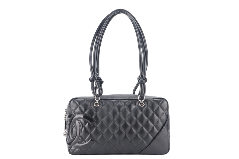 CHANEL VINTAGE CAMBON BOWLER BAG BLACK LAMBSKIN 1023xxxx WITH DUST COVER