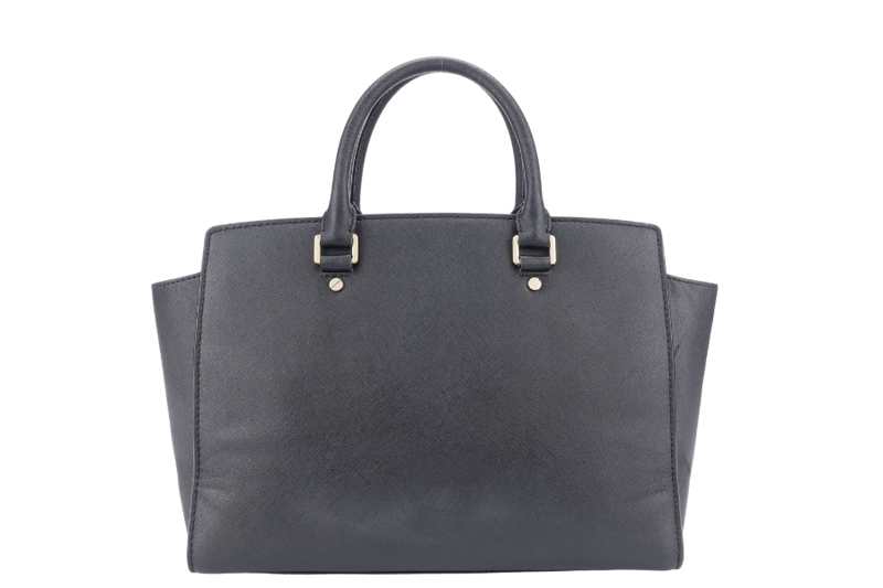 MICHAEL KORS SELMA LARGE SAFFIANO BLACK LEATHER TOTE BAG WITH GOLD HARDWARE AND DUST COVER