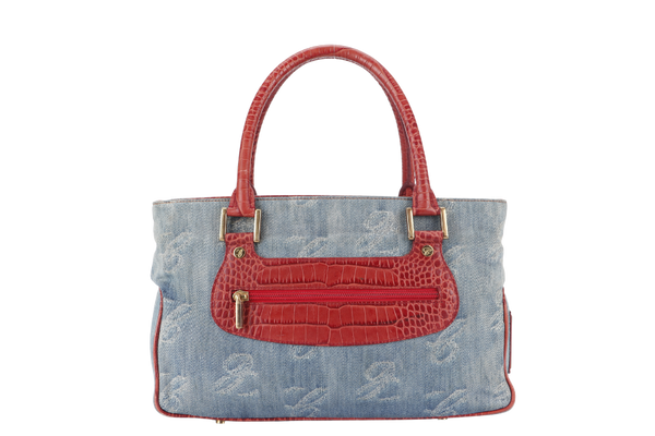 CHOPARD DENIM AND RED CROC SKIN EMBOSSED SHOULDER BAG WITH DUST COVER