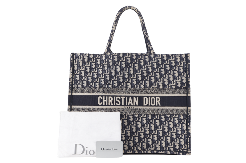 CHRISTIAN DIOR TOTE ECRU & BLUE DIOR OBLIQUE EMBROIDERY WITH DUST COVER