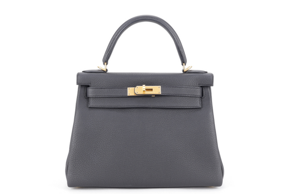 HERMES KELLY 28 BLACK TOGO BRUSHED GOLD HARDWARE STAMP K (YEAR 2025) WITH STRAPS, KEYS & LOCK, DUST COVER AND BOX