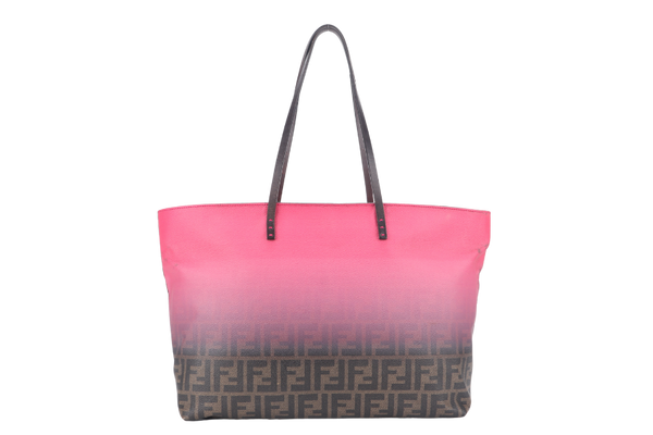 FENDI 8BH185 ZUCCA SHOPPING BAG PINK CALF LEATHER GOLD HARDWARE WITH DUST BAG