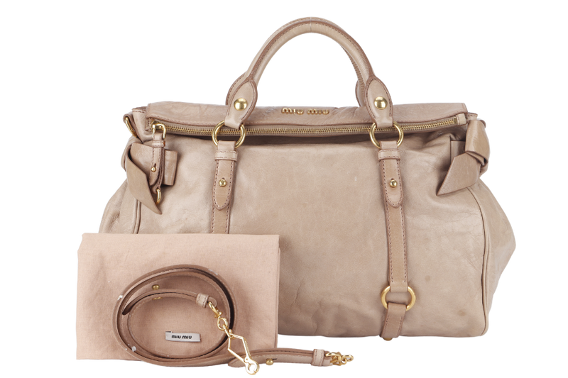 MIU MIU 2WAY BOW RIBBON HANDBAG BEIGE LEATHER WITH DUST COVER