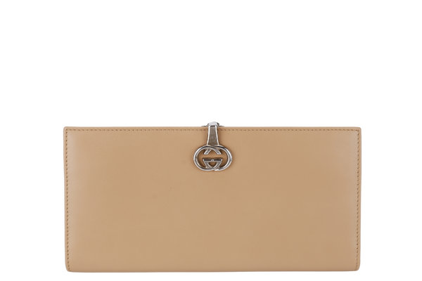 GUCCI INTERLOCKING LONG WALLET BEIGE CALF LEATHER BOX NO DUST COVER