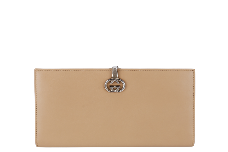 GUCCI INTERLOCKING LONG WALLET BEIGE CALF LEATHER BOX NO DUST COVER