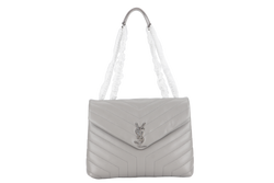 YVES SAINT LAURENT (YSL) LOULOU MEDIUM GREY CALFSKIN SILVER HARDWARE WITH CARD AND DUST COVER