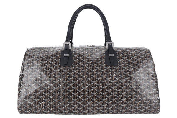 GOYARD BOSTON 50 BLACK GOYARDINE BLACK TRIM SILVER HARDWARE LOCK &amp; KEYS WITH DUST COVER