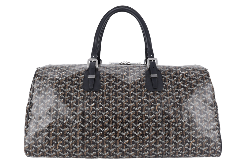 GOYARD BOSTON 50 BLACK GOYARDINE BLACK TRIM SILVER HARDWARE LOCK &amp; KEYS WITH DUST COVER