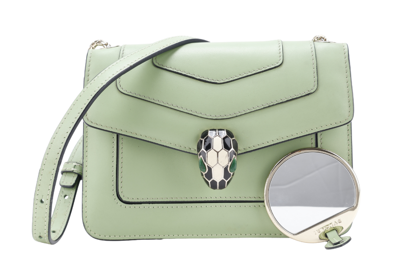 BVLGARI CALFSKIN SERPENTI FOREVER CROSSBODY BAG GREEN GOLD HARDWARE WITH MIRROR