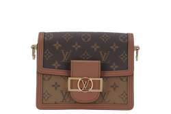 LOUIS VUITTON DAUPHINE MINI REVERSE (M45959) MONOGRAM CANVAS WITH SLING, DUST COVER AND BOX