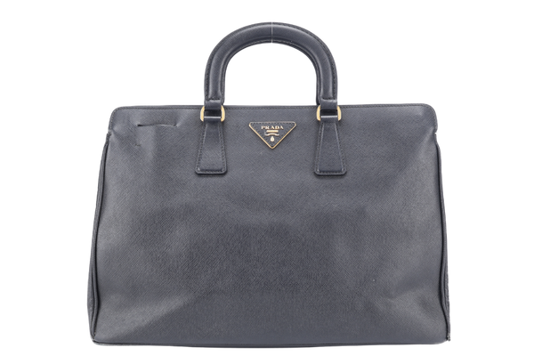 PRADA GALLERIA LARGE BLACK SAFFIANO LEATHER GOLD HARDWARE WITH STRAPS,  DUST COVER, KEYS AND LOCK