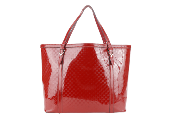 GUCCI RED MICROGUCCISSIMA ENAMEL TOTE BAG GOLD HARDWARE WITH DUST COVER