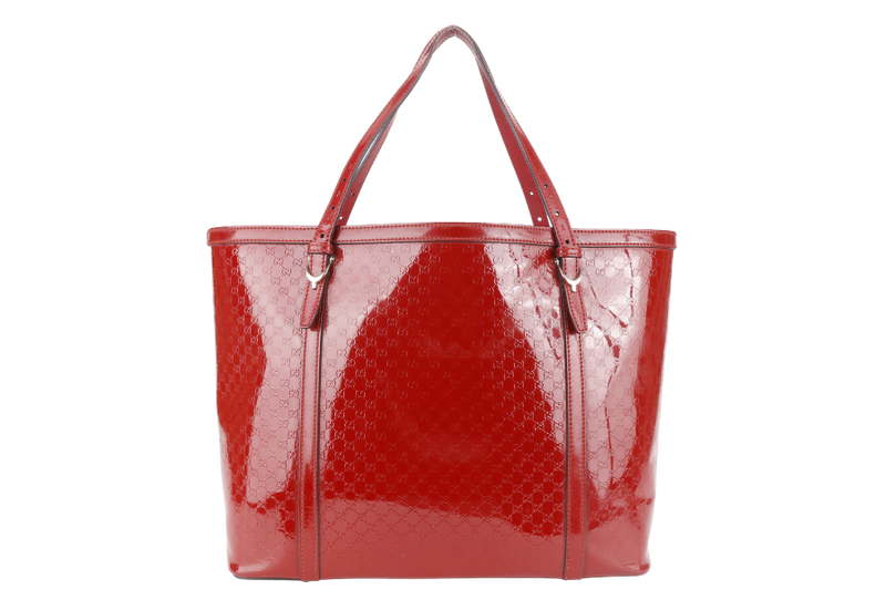 GUCCI RED MICROGUCCISSIMA ENAMEL TOTE BAG GOLD HARDWARE WITH DUST COVER