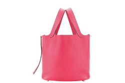 HERMES PICOTIN 18 ROSE TEXAS COLOR CLEMENCE LEATHER STAMP A (2017) SILVER HARDWARE WITH LOCK & KEYS AND DUST COVER