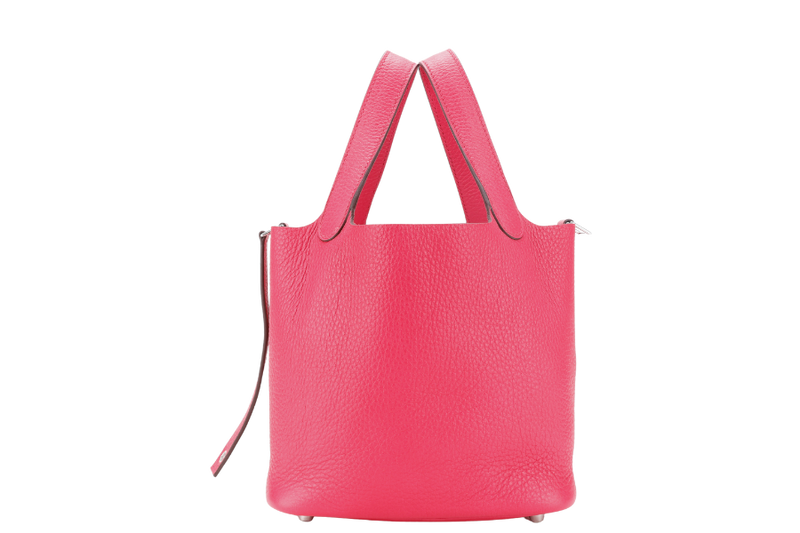 HERMES PICOTIN 18 ROSE TEXAS COLOR CLEMENCE LEATHER STAMP A (2017) SILVER HARDWARE WITH LOCK & KEYS AND DUST COVER