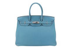 HERMES BIRKIN 35 BLUE JEANS TOGO SILVER HARDWARE STAMP N (YEAR 2010) WITH DUST COVER, PADLOCK AND KEYS