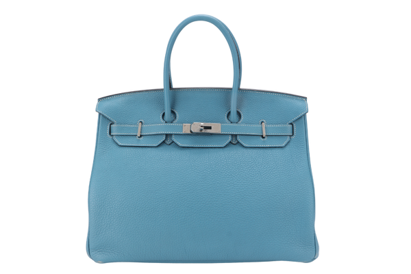 HERMES BIRKIN 35 BLUE JEANS TOGO SILVER HARDWARE STAMP N (YEAR 2010) WITH DUST COVER, PADLOCK AND KEYS