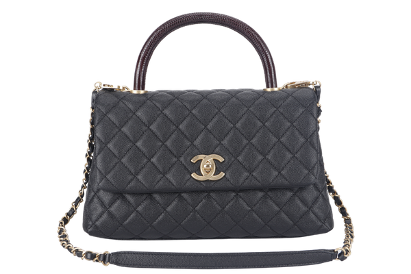 CHANEL COCO HANDLE MEDUM (2724xxxx) BLACK CAVIAR GOLD HARDWARE WITH STRAPS, DUST COVER, CARD AND BOX