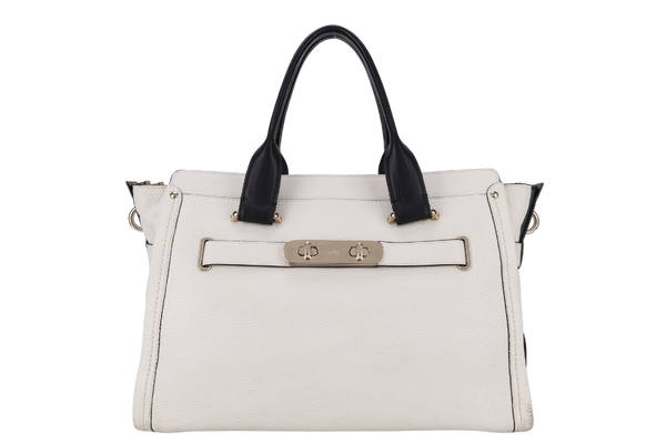 COACH SWAGGER 27 CARRYALL BAG LARGE WHITE CALF LEATHER GOLD HARDWARE WITH STRAPS