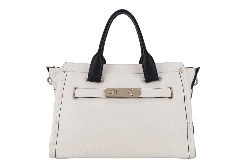 COACH SWAGGER 27 CARRYALL BAG LARGE WHITE CALF LEATHER GOLD HARDWARE WITH STRAPS