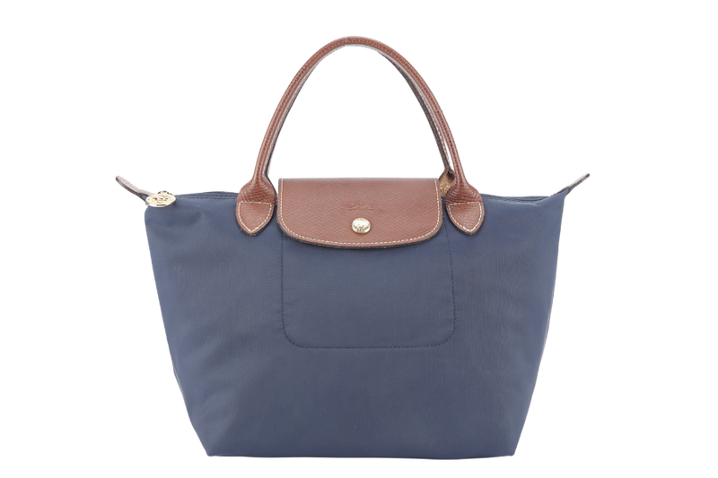 LONGCHAMP LE PLIAGE SMALL NAVY BLUE CANVAS GOLD HARDWARE NO DUST COVER