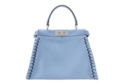 FENDI PEEKABOO (8BN290-81P-188-10429) BLUE GRAINED CALF LEATHER SILVER HARDWARE WITH RAINCOAT, STRAPS AND DUST COVER