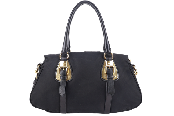 PRADA BN1903 TOP HANDLE BLACK NYLON GOLD HARDWARE NO DUST COVER