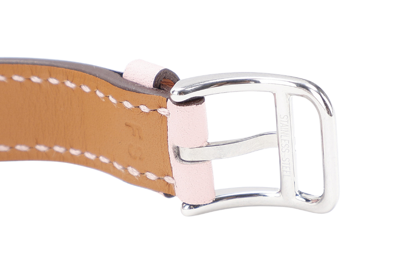 HERMES CAPE COD CC1.233 MOP DIAL DIAMOND , SAPPHIRE SETTINGS PINK LEATHER DOUBLE TOUR BRACELET , QUARTZ S-N 3437330, DATED 2020 W-BOX & CERT