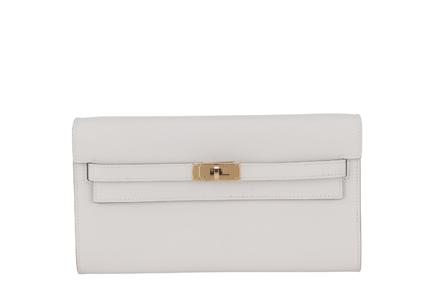 HERMES KELLY TO GO (STAMP B) GRIS PALE EPSOM LEATHER GOLD HARDWARE WITH STRAP, DUST COVER AND BOX