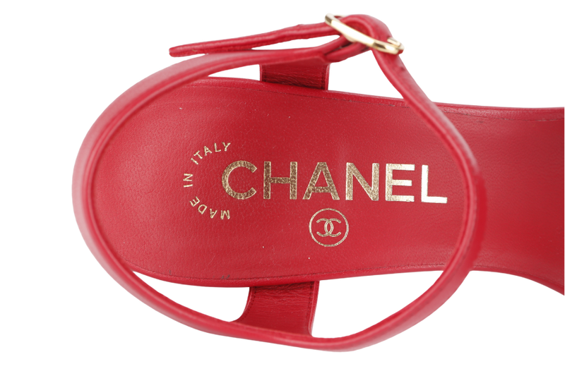 CHANEL SANDAL HEELS RED LEATHER SIZE 35C